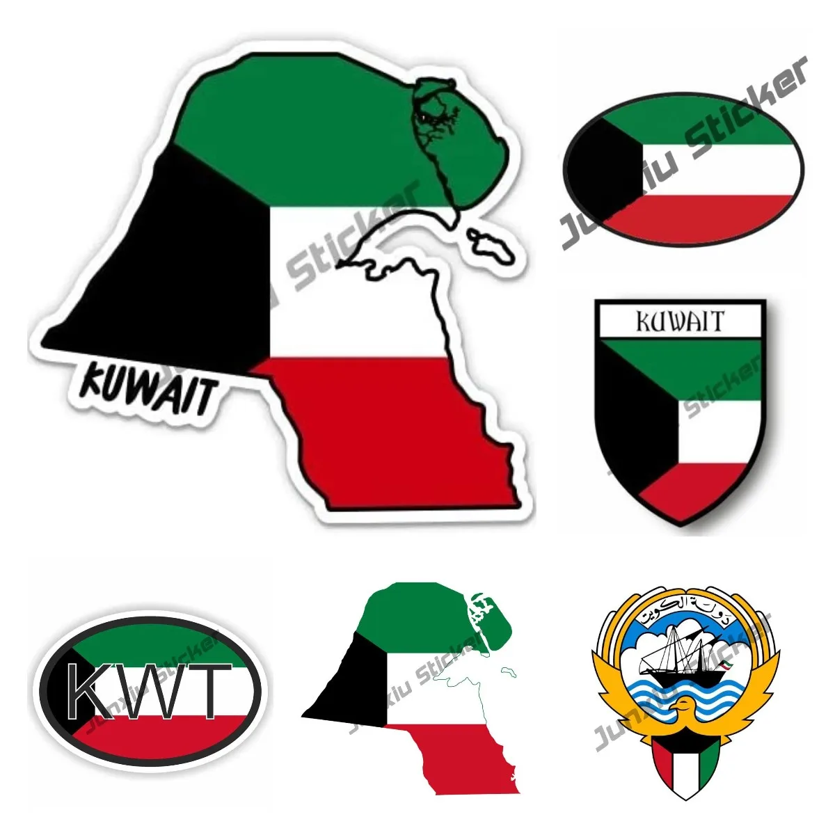 Car Accessories Kuwait - Koeweit kaart met vlag vinyl sticker